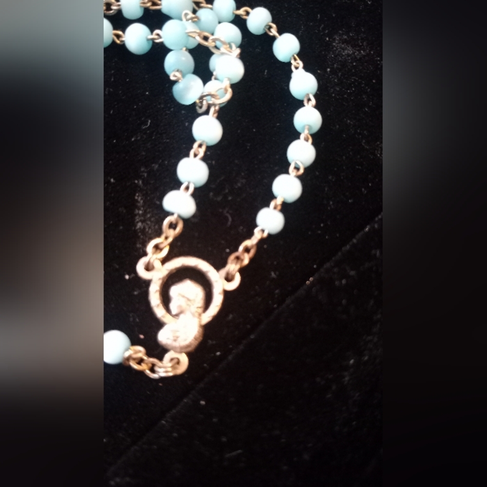 Rome Italy Vatican Silver Color Box Blue ROSARY.Photo POPE. - Picture 6 of 7